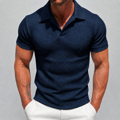 Liam - Men's Textured Knit Open Collar Polo Shirt