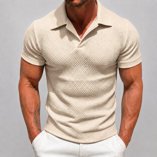 Liam - Men's Textured Knit Open Collar Polo Shirt