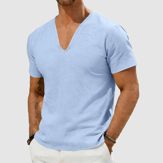 Liam - Men's Linen V-Neck Short Sleeve T-Shirt
