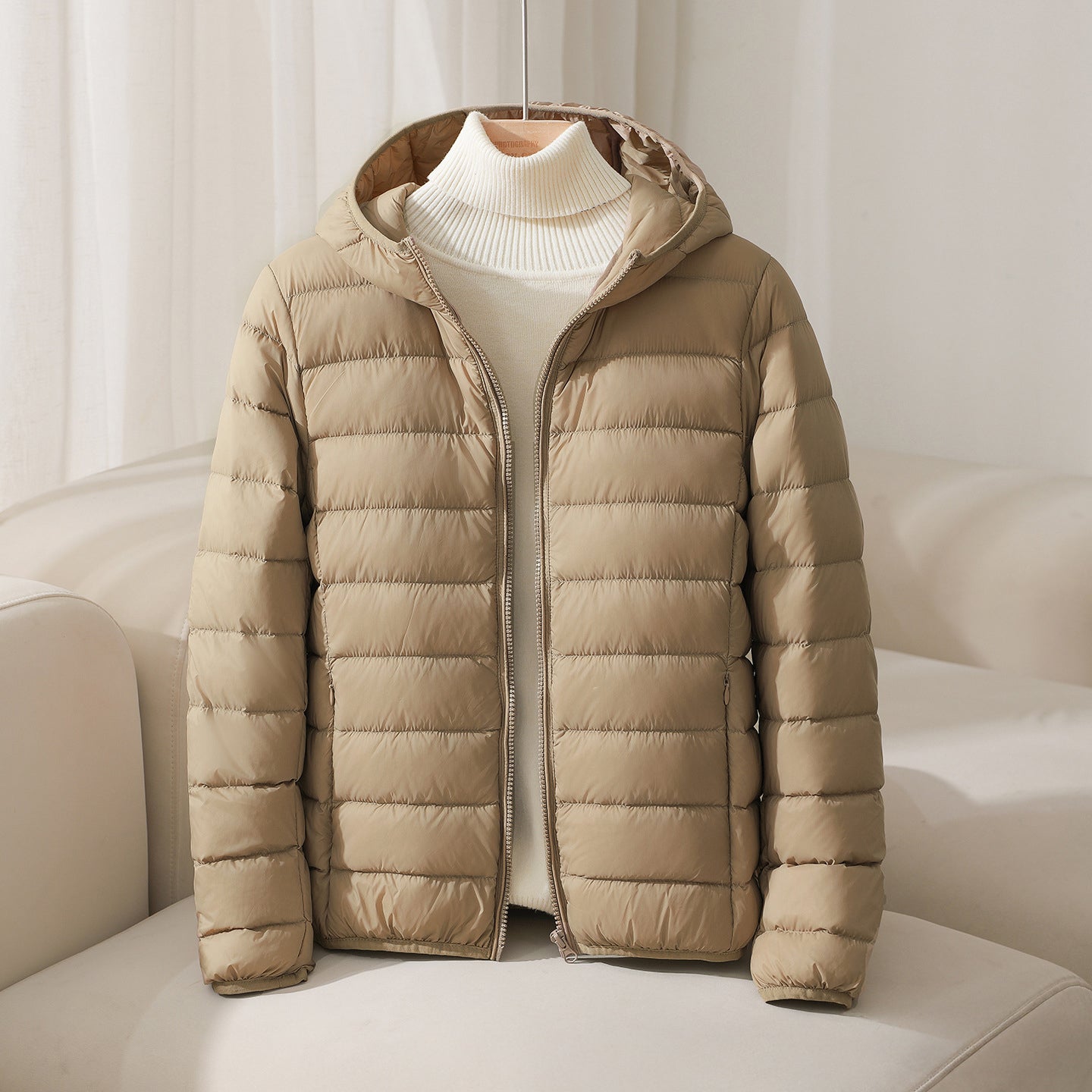 Lightweight Hooded Quilted Down Jacket