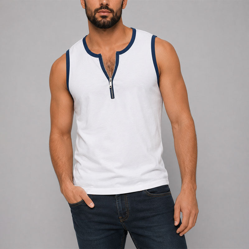 Logan - Men's Contrast Trim Zip Tank Top