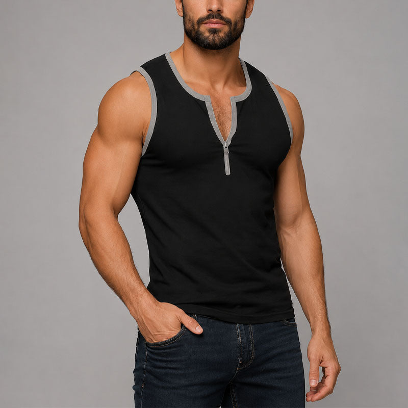 Logan - Men's Contrast Trim Zip Tank Top