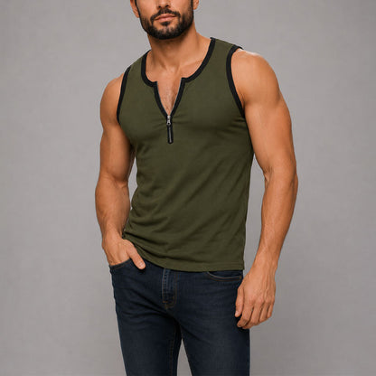 Logan - Men's Contrast Trim Zip Tank Top