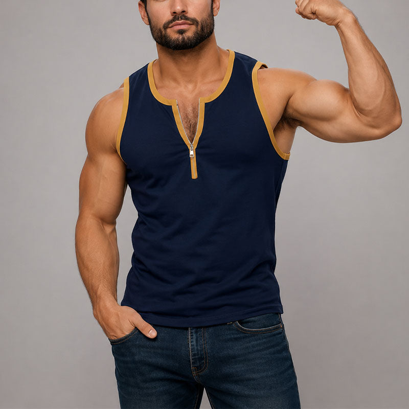 Logan - Men's Contrast Trim Zip Tank Top