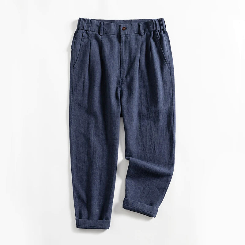 Lorenzo Vitali Calf-Length Pleated Linen Pants