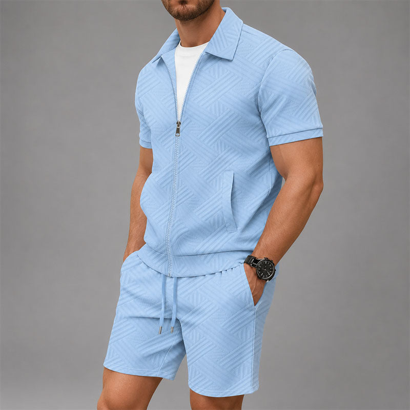 Lucas - Men's Textured Zip-Front Lounge Set