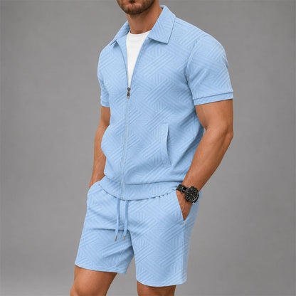 Lucas - Men's Textured Zip-Front Lounge Set