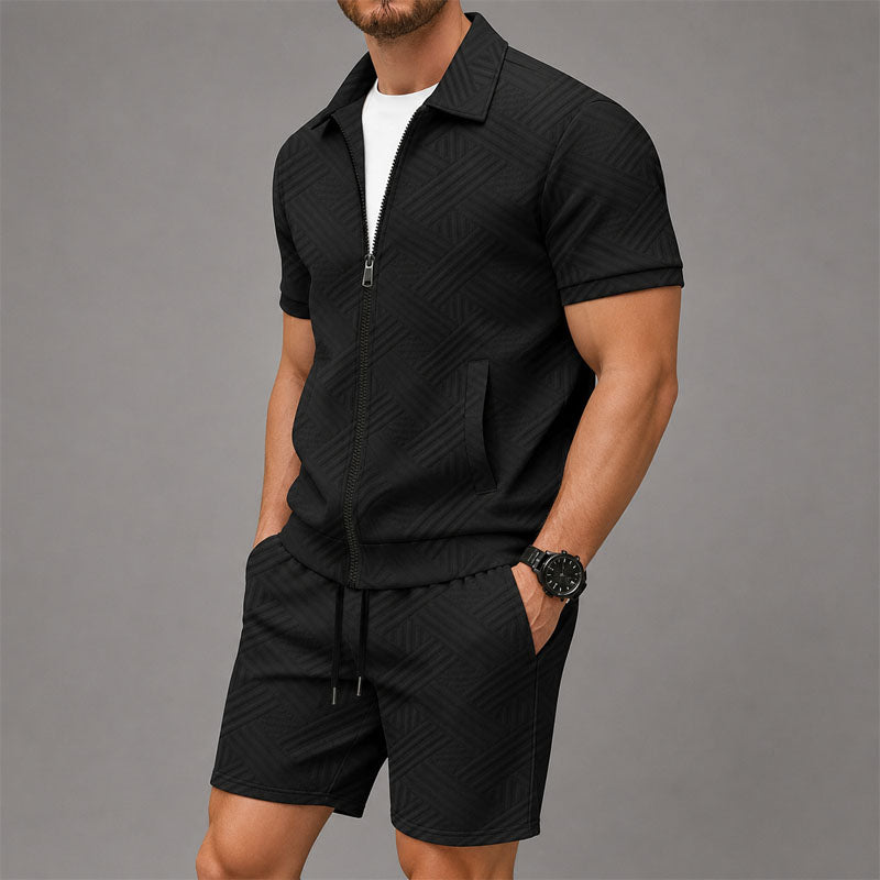 Lucas - Men's Textured Zip-Front Lounge Set