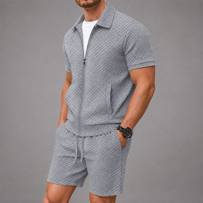 Lucas - Men's Textured Zip-Front Lounge Set