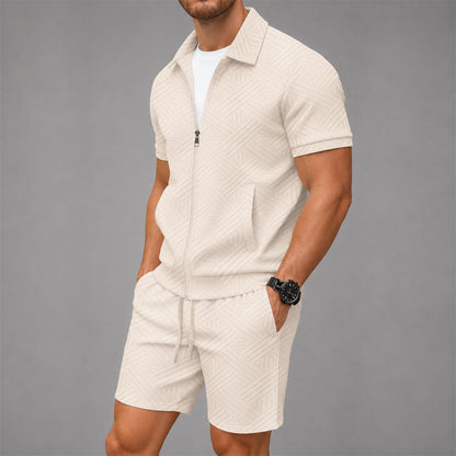Lucas - Men's Textured Zip-Front Lounge Set