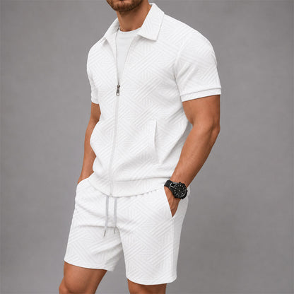 Lucas - Men's Textured Zip-Front Lounge Set