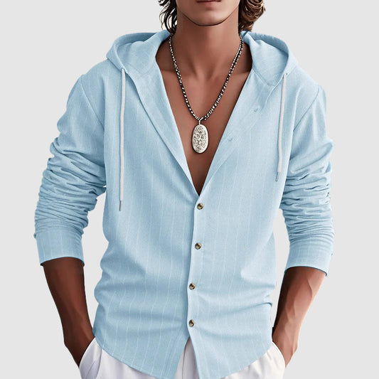 Luka - Men's Linen-Blend Hooded Button-Up Shirt