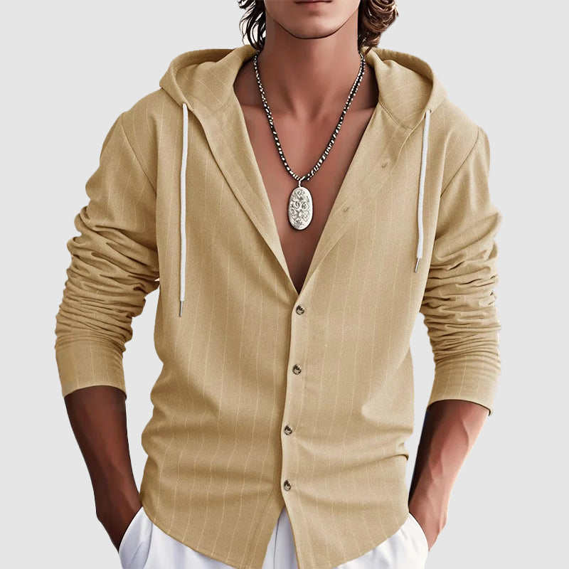 Luka - Men's Linen-Blend Hooded Button-Up Shirt