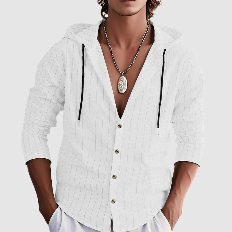 Luka - Men's Linen-Blend Hooded Button-Up Shirt