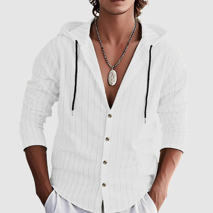 Luka - Men's Linen-Blend Hooded Button-Up Shirt