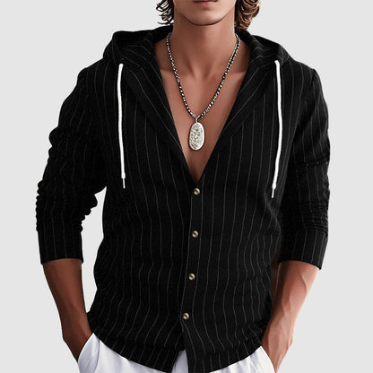 Luka - Men's Linen-Blend Hooded Button-Up Shirt