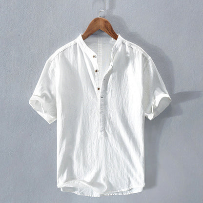Luke - Men's Mandarin Collar Linen Shirt