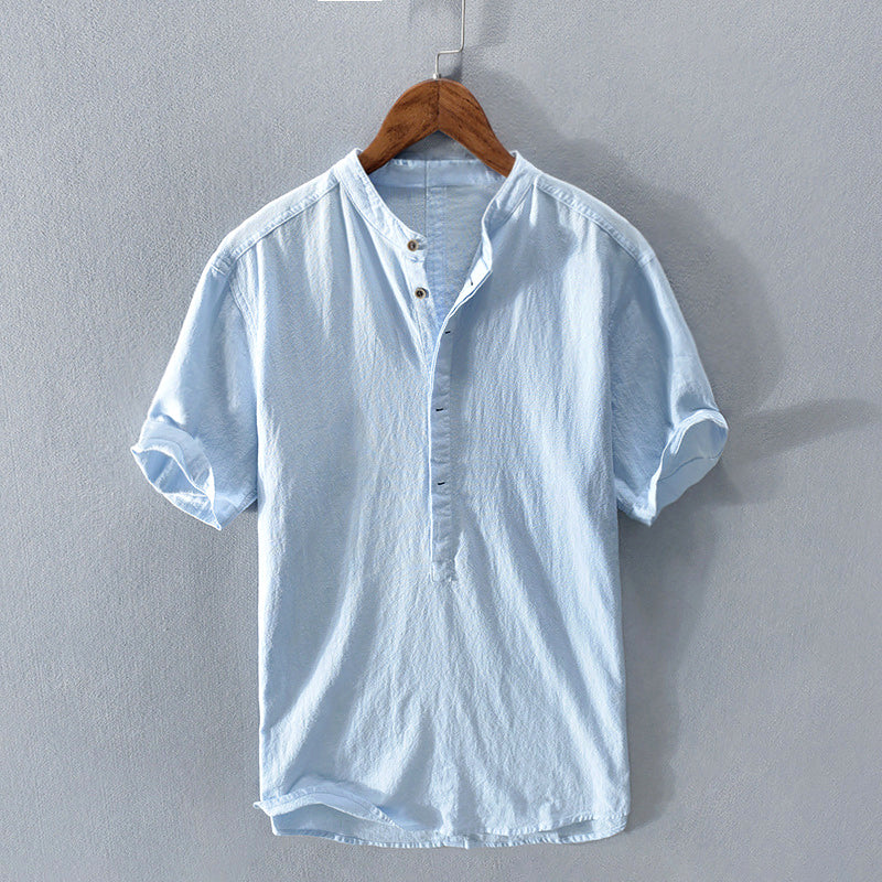 Luke - Men's Mandarin Collar Linen Shirt