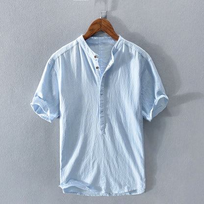 Luke - Men's Mandarin Collar Linen Shirt