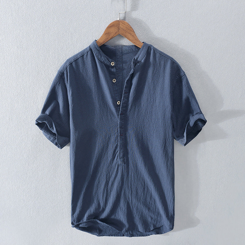 Luke - Men's Mandarin Collar Linen Shirt