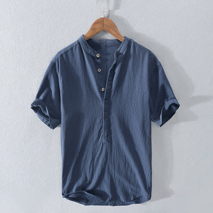Luke - Men's Mandarin Collar Linen Shirt