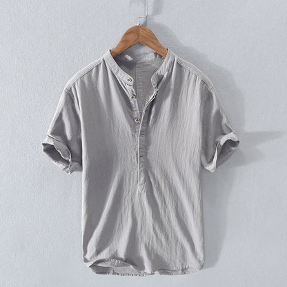 Luke - Men's Mandarin Collar Linen Shirt