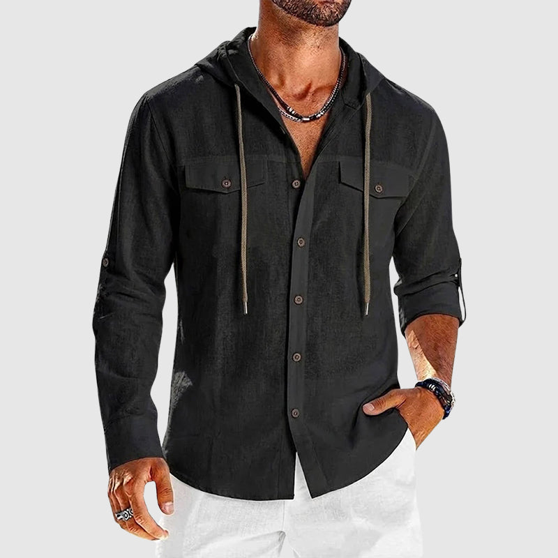 Luther - Men’s Cotton Hooded Button-Up Beach Shirt