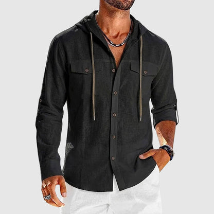 Luther - Men’s Cotton Hooded Button-Up Beach Shirt