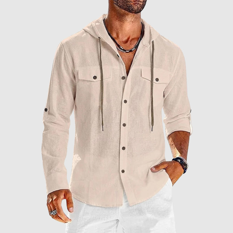 Luther - Men’s Cotton Hooded Button-Up Beach Shirt