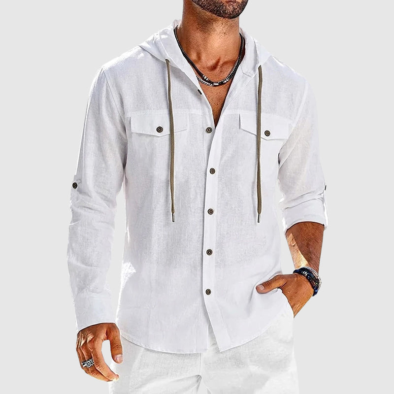 Luther - Men’s Cotton Hooded Button-Up Beach Shirt