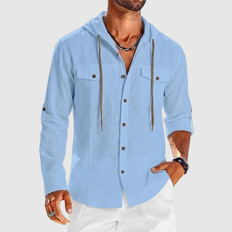 Luther - Men’s Cotton Hooded Button-Up Beach Shirt
