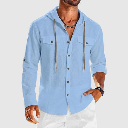 Luther - Men’s Cotton Hooded Button-Up Beach Shirt