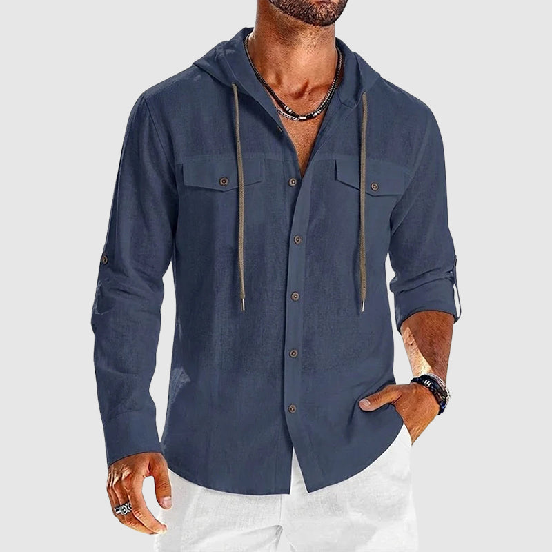 Luther - Men’s Cotton Hooded Button-Up Beach Shirt