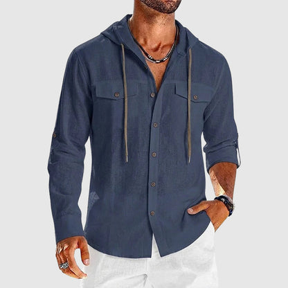 Luther - Men’s Cotton Hooded Button-Up Beach Shirt