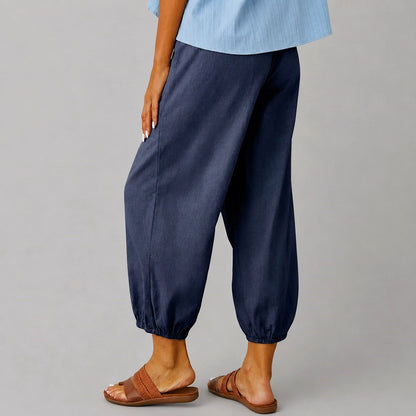 Margaret - Women's Drawstring Button Cuff Linen Pants