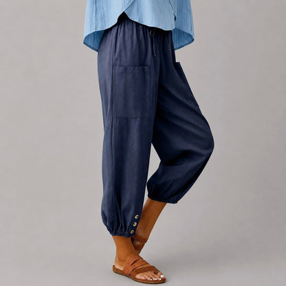 Margaret - Women's Drawstring Button Cuff Linen Pants