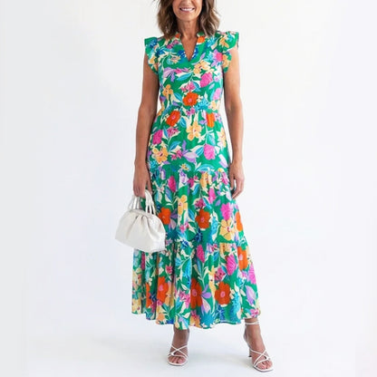 Margot - Women’s Floral V-Neck Ruffle Sleeve Dress