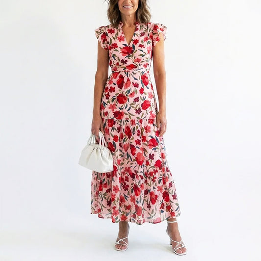 Margot - Women’s Floral V-Neck Ruffle Sleeve Dress