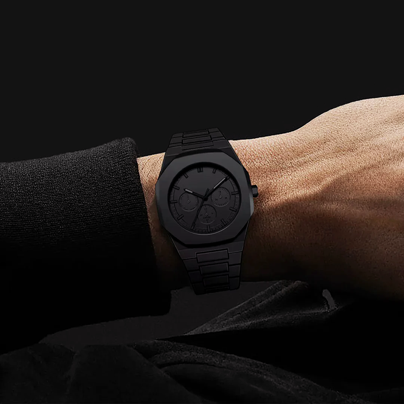Men’s All-Black Chronograph Watch with Matte Finish