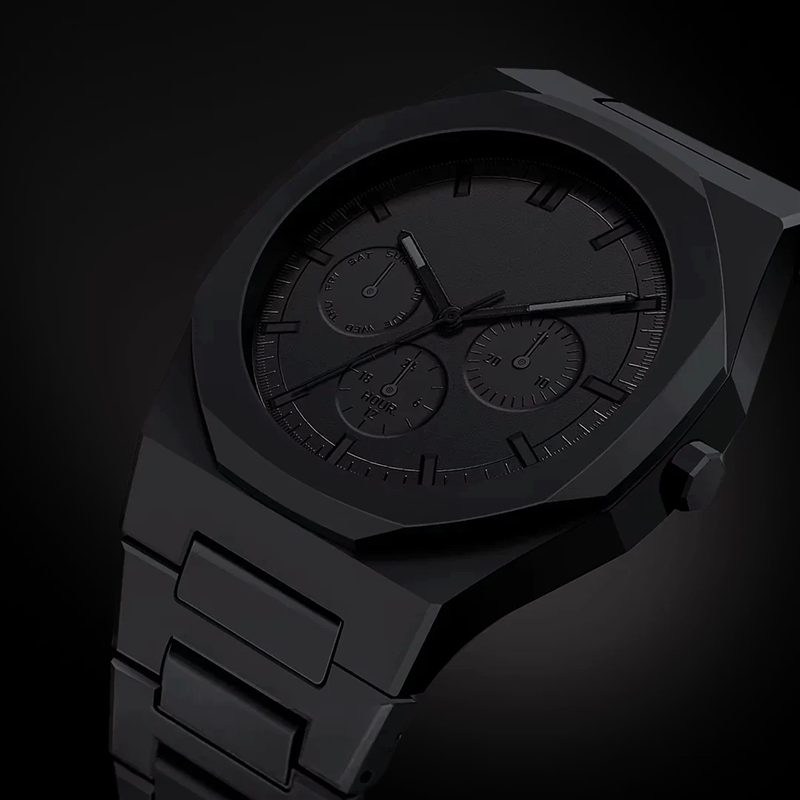 Men’s All-Black Chronograph Watch with Matte Finish