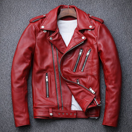 Men’s Biker Faux Leather Jacket with Asymmetrical Zip