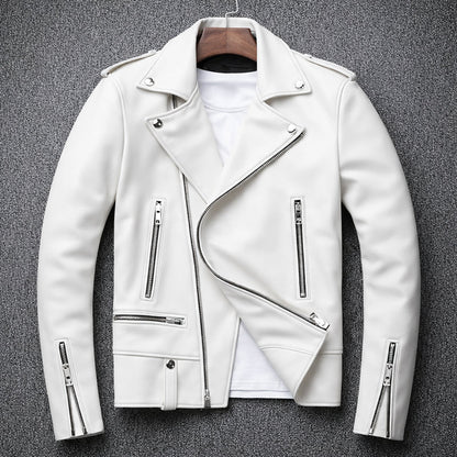 Men’s Biker Faux Leather Jacket with Asymmetrical Zip