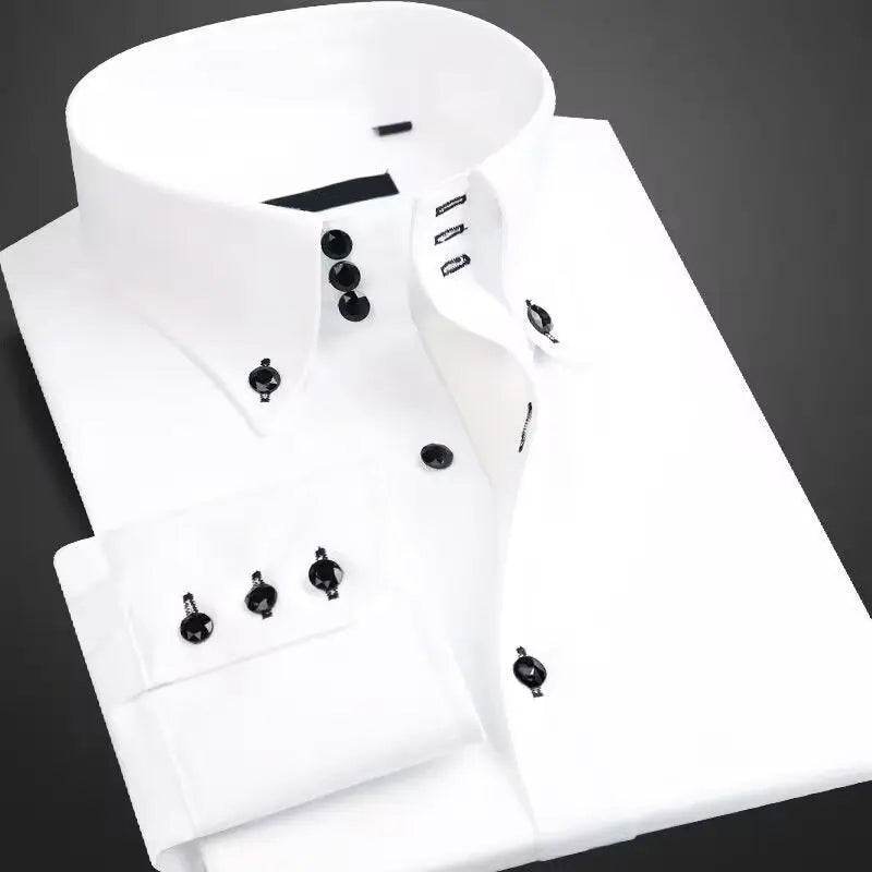 Men’s Button-Up Dress Shirt with Contrast Buttons