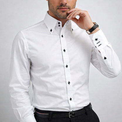 Men’s Button-Up Dress Shirt with Contrast Buttons