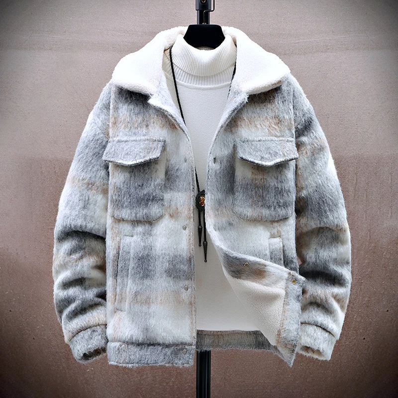 Men’s Checkered Wool-Look Jacket with Fleece Lining
