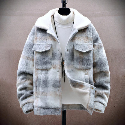 Men’s Checkered Wool-Look Jacket with Fleece Lining