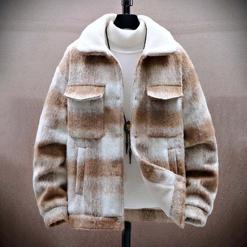 Men’s Checkered Wool-Look Jacket with Fleece Lining
