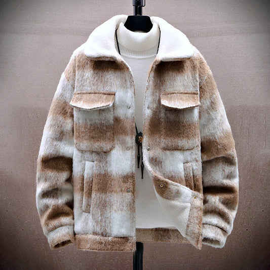 Men’s Checkered Wool-Look Jacket with Fleece Lining
