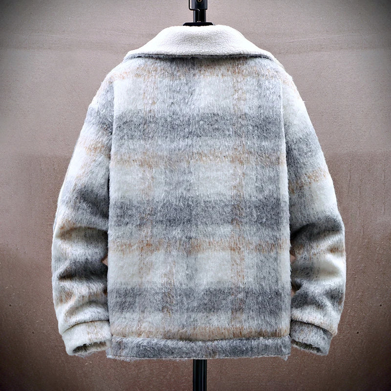 Men’s Checkered Wool-Look Jacket with Fleece Lining