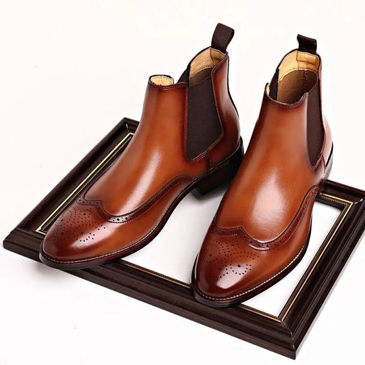 Men’s Chelsea Ankle Boots with Brogue Detailing